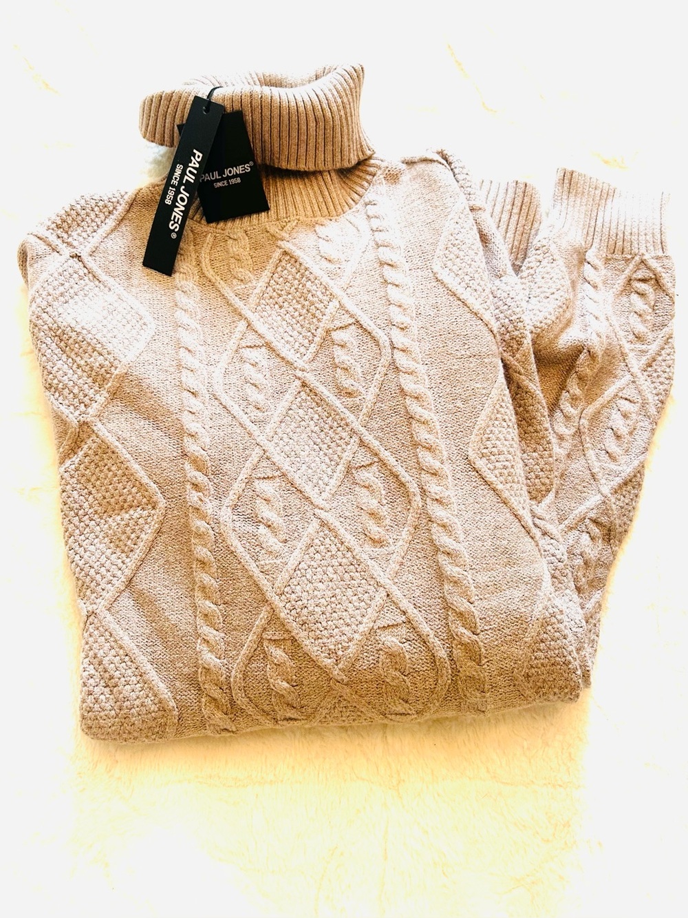 NWT Paul Jones Men's Casual Turtleneck Cable Knit Sweater